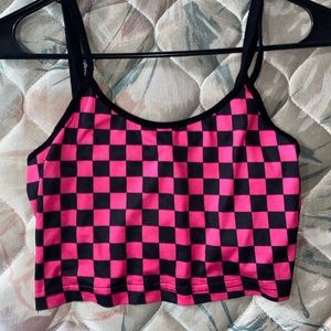cropped pink and black plaid shirt !